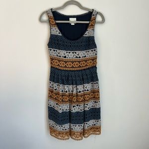 Anthropologie Maeve Crochet Fit & Flare Floral Dress Size 2